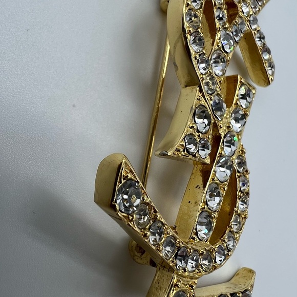 Authentic Yves Saint Laurent YSL logoSwarovski crystals brooch - Picture 17 of 17